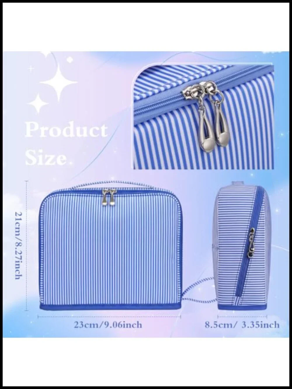 Vertical Striped Waterproof Travel Makeup Bag Stand Up Storage Organizer